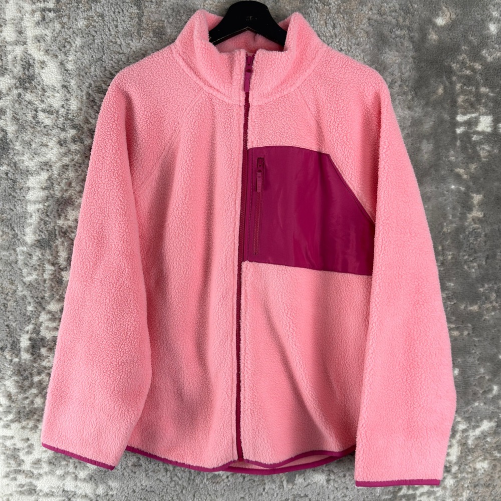 J.Crew Size‎ L Full Zip Sherpa Fleece Mock Neck Jacket Pink Long Sleeve Women